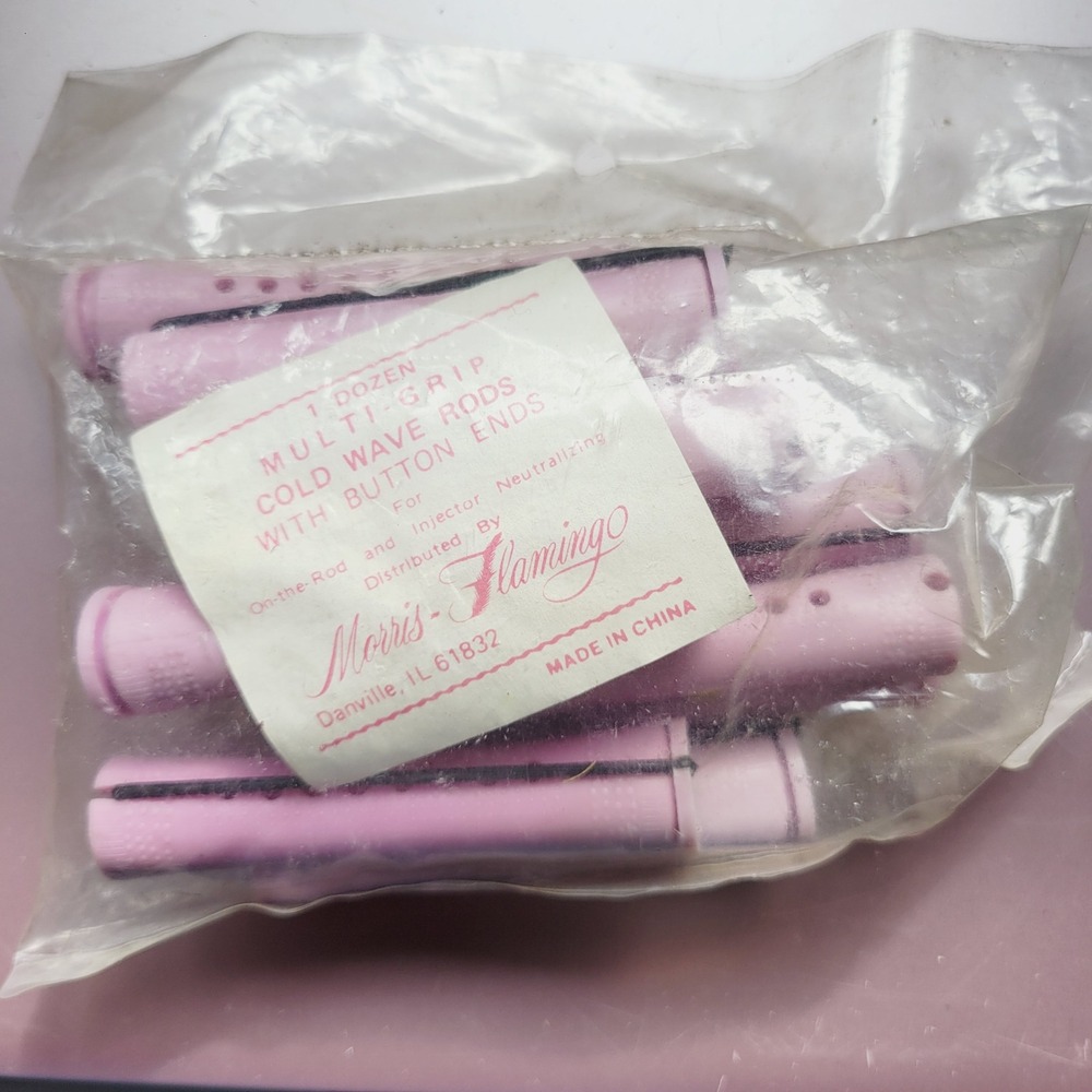 Morris-Flamingo Multi-Grip Cold Wave Rods Pink Button Ends 1 Dozen Perm Rollers